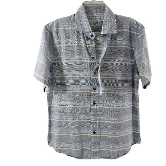 Seaplane Men’s Blue Stripe Button Down Short Sleeve Shirt - Size Large NWT - Picture 4 of 16